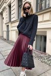 Bordo Pileli Şık Midi Etek
