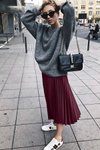 Bordo Pileli Şık Midi Etek