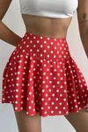 Kırmızı Puantiyeli Yüksek Bel – Şık Ve Rahat Modeli Mini Şort Etek