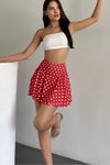 Kırmızı Puantiyeli Yüksek Bel – Şık Ve Rahat Modeli Mini Şort Etek