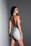 Backless Silver Tie Neck Mini Evening Dress