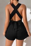 Siyah Bağlamalı Mini Şort Tulum