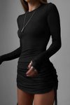 Siyah Boyu Ayarlanabilir Parmak Detaylı Bisiklet Yaka Mini Elbise