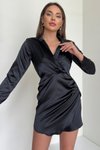 Siyah Saten Vatkalı Gömlek Mini Abiye Elbise