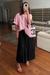 Siyah Trend Pileli Kırışık Crash Ve Şık Stili Yazlık Moda Uzun Etek