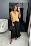 Siyah Trend Pileli Kırışık Crash Ve Şık Stili Yazlık Moda Uzun Etek