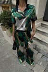 Yeşil Saten Desenli Takım