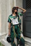 Yeşil Saten Desenli Takım