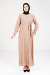 Bej Düğmeli Elbise