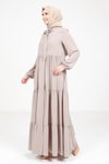 Bej Harem Görele Üç Katlı Büzgülü Yakası Bağcıklı Açık Ferace