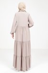 Bej Harem Görele Üç Katlı Büzgülü Yakası Bağcıklı Açık Ferace