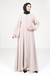 Beige Flared Abaya with Beaded Cuff