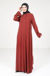 Bordo Yakalı Ve Düğme Detaylı Elbise