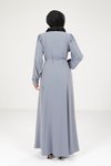 Gri Bağlama Detaylı Fermuarlı Ferace