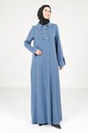 İndigo Yakalı Ve Düğme Detaylı Elbise