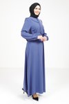 İndigo Yakası Kurdele Beli Kuşak Detaylı Elbise