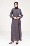 Koyu Gri Düğmeli Elbise