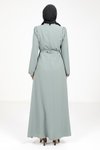 Mint Yeşil Yakası Kurdele Beli Kuşak Detaylı Elbise