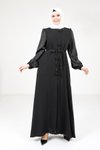 Siyah Saten Detaylı Ferace