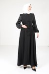Siyah Saten Detaylı Ferace