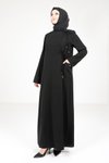 Siyah Yandan Bağlama Detaylı Ferace