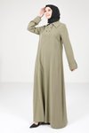 Yağ Yeşili Yakalı Ve Düğme Detaylı Elbise