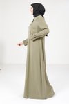 Yağ Yeşili Yakalı Ve Düğme Detaylı Elbise