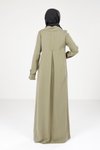 Yağ Yeşili Yakalı Ve Düğme Detaylı Elbise