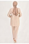 Krem Lina Keten Kumaş Taş Detaylı 2li Takım