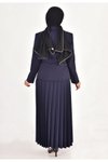 Lacivert Double Kumaş Eteği Pilise Detaylı Kruvaze Yaka Elbise