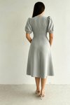 Gri Balon Kol Önü Düğme Detay Krep Kumaş Midi Boy Elbise