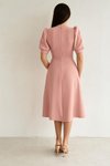 Pudra Balon Kol Önü Düğme Detay Krep Kumaş Midi Boy Elbise