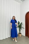 Saks Mavisi İthal Krep Kumaş Karpuz Kol Sırt Fermuarlı Uzun Elbise