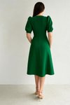 Yeşil Balon Kol Önü Düğme Detay Krep Kumaş Midi Boy Elbise