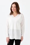Ekru V Yaka Fitilli Bluz