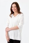 Ekru V Yaka Fitilli Bluz