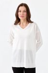 Ekru V Yaka Fitilli Bluz