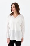 Ekru V Yaka Fitilli Bluz