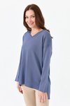 İndigo V Yaka Fitilli Bluz