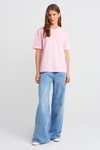 Açık pembe Sıfır Yaka Kısa Kollu Pembe T-shirt