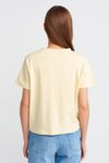 Açık Sarı Kalp Baskılı Kısa Kollu T-shirt