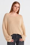 Bej Sıfır Yaka Uzun Kollu T-shirt