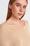 Bej Sıfır Yaka Uzun Kollu T-shirt