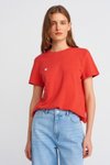 Kırmızı Kalp Baskılı Kısa Kollu T-shirt