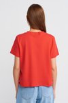 Kırmızı Kalp Baskılı Kısa Kollu T-shirt