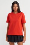 Kırmızı Sıfır Yaka Kısa Kollu T-shirt