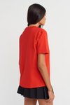Kırmızı Sıfır Yaka Kısa Kollu T-shirt