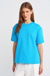 Mavi Sıfır Yaka Kısa Kollu T-shirt