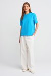Mavi Sıfır Yaka Kısa Kollu T-shirt
