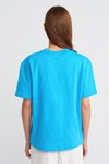 Mavi Sıfır Yaka Kısa Kollu T-shirt